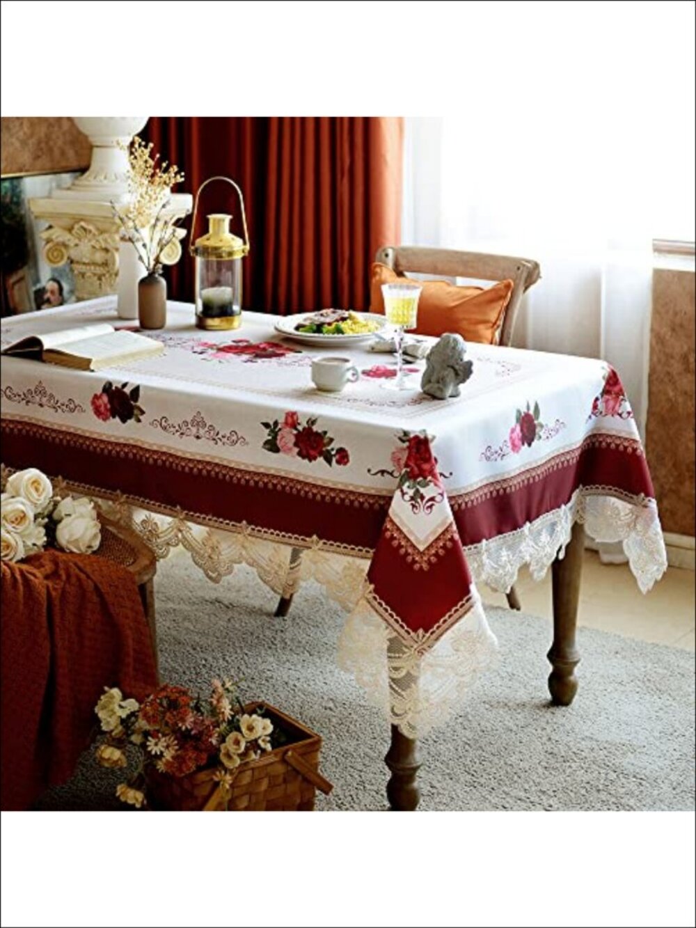 SUTAVIA Tablecloth 60x104 Embroidery Lace Waterproof Polyester Dining